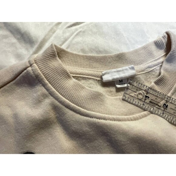 Reflex Sweatshirt Medium Beige Embroidered Smiley Crew Neck Pullover - Picture 2 of 6